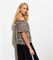 Women's Brown Leopard Print Bardot Top New Look