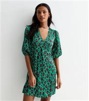 Women's Green Animal Print Mini Shift Dress Gini London New Look