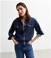 Women's Blue Denim Western Shirt New Look
