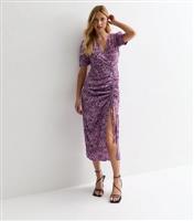 Women's Purple Animal Print Ruched Midi Dress Gini London New Look