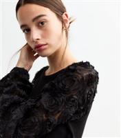 Women's Black Rose Sleeve Top New Look