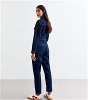 Women's Dark Blue Buttoned Denim Jumpsuit New Look