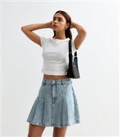 Women's Blue Pleated Denim Mini Skirt New Look