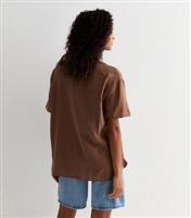 Women's Brown Short Sleeve Button Front Resort Shirt New Look