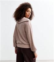 Women's Brown Rib Soft Touch Oversized Half Zip Jumper New Look