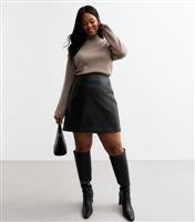 Women's Plus Size Black Faux Leather Mini Skirt Curves New Look