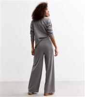 Women's Grey Soft Touch Rib Wide Leg Trousers New Look