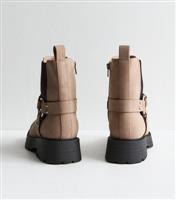 Women's Wide Fit Camel Leather-Look Biker Boots Vegan New Look