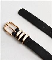 Black Triple Keeper Leather Look Skinny Belt New Look