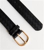 Black Woven Leather-Look Belt New Look