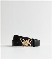 Black Leather-Look Butterfly Buckle Belt New Look