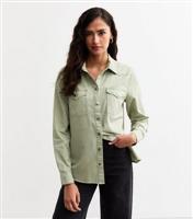 Women's Tall Khaki Buttoned Pocket Denim Shirt New Look