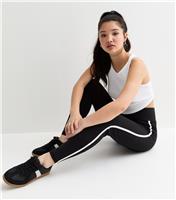 Girls' Black Side Stripe Leggings New Look