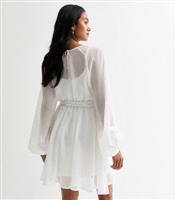 Women's White Foil Long-Sleeve Mini Dress Gini London New Look