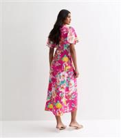 Women's Pink Floral Ruffle Midi Dress Gini London New Look