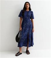 Women's Navy Animal Print Flutter Sleeve Midi Dress Gini London New Look