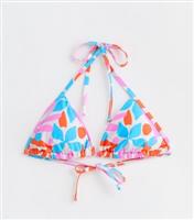Women's Pink Abstract-Pattern Triangle Bikini Top New Look