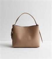 Brown Leather Look Buckle Strap Bucket Bag Vegan New Look