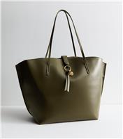 Khaki Faux Leather Winged Tote Bag Vegan New Look