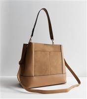 Camel Triple Compartment Hobo Bag New Look