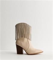 Women's Truffle Off White Diamant Cowboy Boots Vegan New Look
