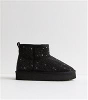Women's Black Diamante Faux Fur-Lined Boots Vegan New Look