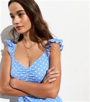 Women's Blue Spot Crinkle Ruched Mini Dress New Look