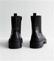 Women's Wide Fit Black Leather-Look Chunky Chelsea Boots Vegan New Look