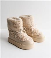 Women's Off White Faux Fur Lined Boots Vegan New Look