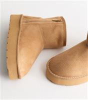 Women's Wide Fit Camel Zip Faux Fur-Lined Boots Vegan New Look