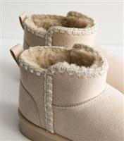 Women's Wide Fit Off White Faux Fur Lined Ankle Boots Vegan New Look