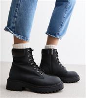 Women's Black Leather-Look Lace Up Boots Vegan New Look