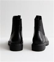 Women's Black Leather-Look Chunky Chelsea Boots Vegan New Look