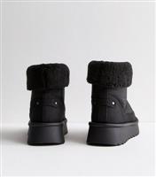 Women's Black Faux Fur Lined Padded Ankle Boots Vegan New Look