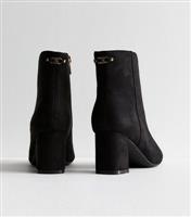 Women's Black Suede Effect Block Heel Ankle Boots Vegan New Look