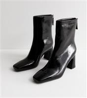 Women's Wide Fit Black Leather-Look Heel Ankle Boots Vegan New Look