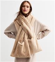 Cream Oversized Faux Fur Scarf New Look