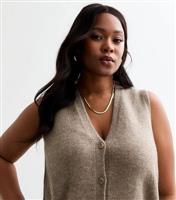 Women's Plus Size Mink Knit Button Up Knitted Vest Curves New Look