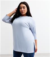 Women's Plus Size Blue Soft Touch Slit Hem Top Curves New Look