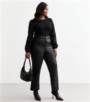 Women's Plus Size Black Rose Sleeve Fine Knit Top Curves New Look