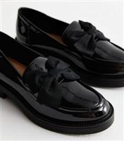 Women's Black Patent Bow Loafers New Look