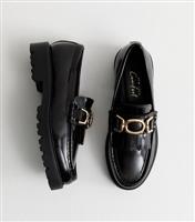 Women's Black Patent Leather-Look Tassel Trim Loafers New Look