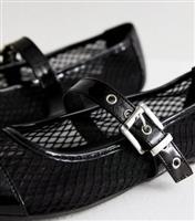 Women's Wide Fit Black Mesh Buckle Ballet Pumps New Look