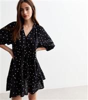 Women's Black Polka Dot Mini Smock Dress New Look