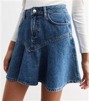 Women's Blue Denim Peplum Skirt New Look