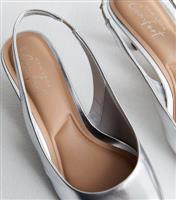 Women's Silver Slingback Kitten Heel Court Shoes Vegan New Look