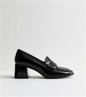 Women's Black Block Heel Penny Loafer Court Shoes Vegan New Look