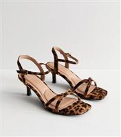 Women's Stone Leopard Print Strappy Kitten Heel Sandals Vegan New Look