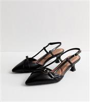 Women's Wide Fit Black Buckle Slingback Fluted Heel Sandals Vegan New Look