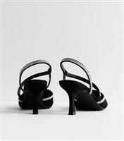 Women's Wide Fit Black Diamante Trim Slingback Heel Sandals Vegan New Look